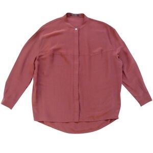 AllSaints Silk Blouse – Burgundy Minimalist Button-Front